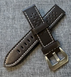Quality leather rally style watch strap / Coffee Brown / Steel 20/22/24 - Picture 1 of 8