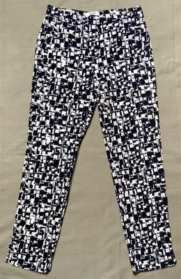 Peserico ITALY Cotton Navy Blue White Stretch Geometric Print Trouser Pants 42 - Image 1 of 4