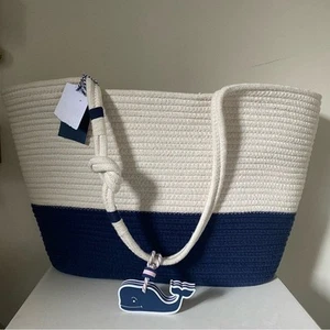 Vineyard Vines Navy and Cream Rope Beach Tote Summer Bag Nautical Preppy - Picture 1 of 6