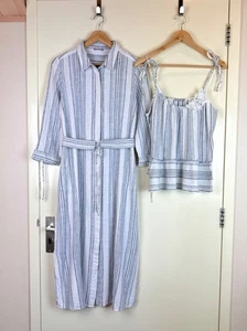 HEMISPHERE Set Shirt Dress Tank Top Camisole Striped Linen Cotton Belted COS S/M - Picture 1 of 15
