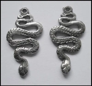 PEWTER CHARM #201 x 2 SNAKE 30mm x 15mm snakes - 1 bail pendant - Picture 1 of 4