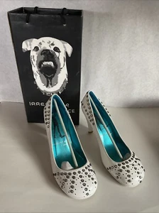 Irregular Choice Size 9 White High Heels Studded Clear Beads Pumps NIB Spare Tip - Picture 1 of 10
