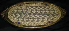 Rare Antique Jeweled Oval Shaped Vanity/Perfume Tray with Lace Insert 14" x 6.5"