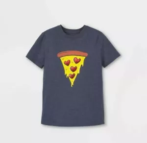 Boys Pizza Hearts Graphic Short Sleeve T-Shirt Cat & Jack Navy M 8-10 New w Tags - Picture 1 of 6