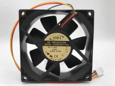 ADDA AD0824UB-A73GL 8025 DC24V 0.26A 8CM 3-Pin Silent Cooling Fan - Image 1 of 3