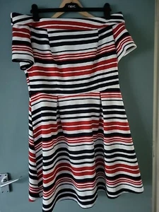 BNWT Simply Be Size 18 Red Blue Stripe Bardot Knee Length Dress (523/15) - Picture 1 of 4
