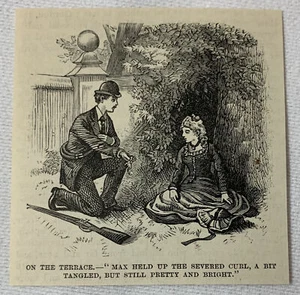 small 1885 magazine engraving ~ HUNTER TALKING TO GIRL - Picture 1 of 1