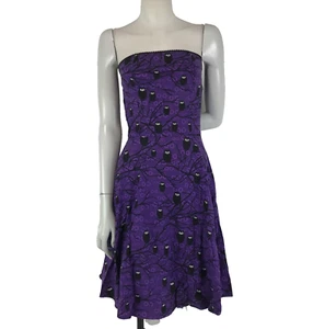 Folter Dress Purple Size S 8 10 Black Owl Print Strapless Rockabilly 50s Goth - Picture 1 of 13