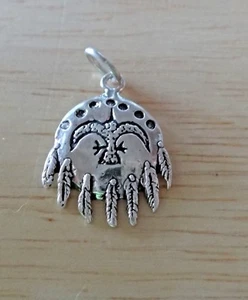 Sterling Silver 20x15mm Indian Shield with Feathers & Bird Thunderbird Charm - Picture 1 of 3