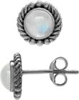 Silvershake 5mm Round Shape Gemstone 925 Sterling Silver Rope Stud Earrings...