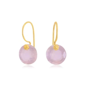 Rose quartz small brilliant- 22k Gold Dangle earrings for women valentine gift - Picture 1 of 3