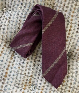 Peter Millar Men's Wool Necktie Maroon Striped EUC Hand Made Italy - Picture 1 of 6