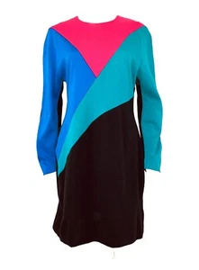 Vtg 60’s Scarlett Knits Black Mod Colorblock Sweater Dress Union Made Size 9/10 - Picture 1 of 15