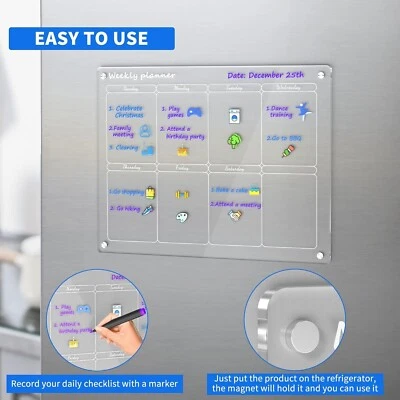 Acrylic Magnetic Weekly Calendar, 16"x12" Clear Organizer Planner Hang on Fridge - Image 1 of 4