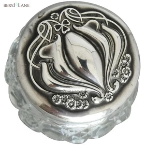 Antique ART NOUVEAU Sterling Silver Lidded Cut 'Hobnail' GLASS VANITY JAR - Bild 1 von 9