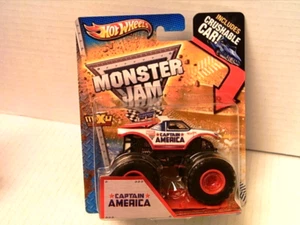 HOT WHEELS MONSTER JAM TRUCK ''CAPTAIN AMERICA'' W/CRUSHABLE CAR, 2012 - Picture 1 of 2