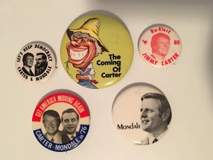 5 ASSORTED CARTER AND/OR MONDALE PINS - Picture 1 of 2