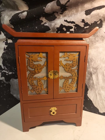 RED wood Asian-style small cabinet  17.5" X 11" Vintage Cover