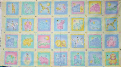 FUN ANIMALS BABY BLOCKS WITH YELLOW BACKGROUND - 100% COTTON FABRIC - Image 1 of 4