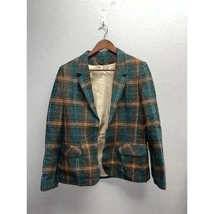 Vintage Smythe Gren Wool Plaid Blazer Brown Blue Jacket Medium USA Made - Picture 1 of 10