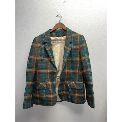 Vintage Smythe Gren Wool Plaid Blazer Brown Blue Jacket Medium USA Made - Image 1 of 4