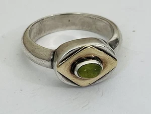 Vintage Sterling Silver 14K Gold Modernist Green Peridot Ring Size 8 - Picture 1 of 15