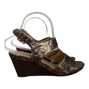 Anne Klein Brown Bronzy Snakeskin Print Askarry I Flex Wedge Sandals Size 7 Moto - Picture 1 of 19