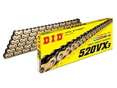 DID 520 VX3 Standard Moto Catena x-Ring Chiusura a Perno Oro/Nero 102 Maglie - Immagine 1 di 3