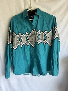 Vintage Roper Western Aztec Button Shirt Womens Sz M 90s Shoulder Pads - Picture 1 of 4