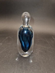 VTG. Art Glass Perfume Decanter w/Stopper Clear to Blue Swirl Signed '95' - Picture 1 of 5