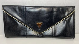 "Cartera de mano Guess vintage negra delgada de cuero grande 7"" X 15""" - Imagen 1 de 6