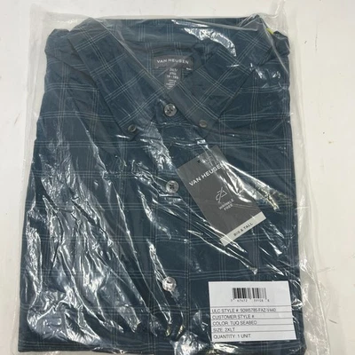 Van Heusen Big & Tall Shirt Men 2XLT Green Dress Button Checked Wrinkle Free - Image 1 of 4