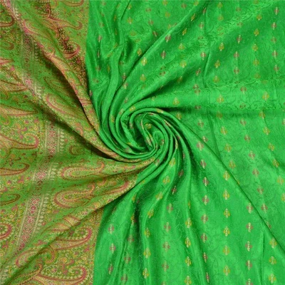 Saris verdes de colección Sánskriti brocado de seda satinado puro/tela de sari Banarasi Zari Foto 1 de 4