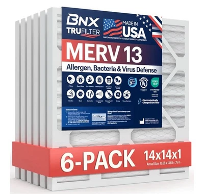 BNX TruFilter Furnace AC Air Filter MERV 13 14"x14"x1" (Pack Of 6) Made In USA - Image 1 of 4