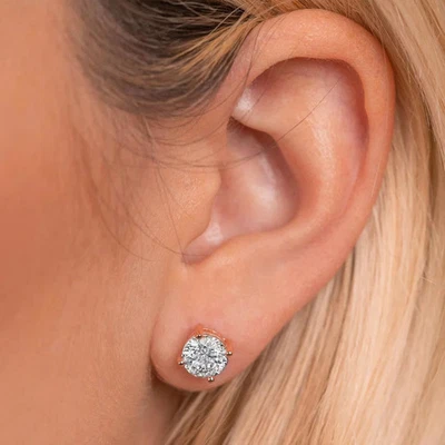 1.00ct tw F VS2 Round Lab-Created Diamond 14K Rose Gold Basket Stud Earrings - Image 1 of 2