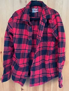 Cat & Jack Boy's Red & Black Plaid Flannel Long Sleeve Shirt - Size Medium (8) - Picture 1 of 3