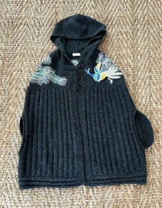 Rare! Anthropologie  Wool Bird "Peacock Cape" Capelet Jacket Sweater S M S/M - Picture 1 of 12