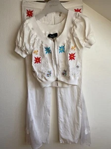 ausgefallene Hose + Bluse 70iger Jahre Mottoparty Schlaghose bestickter Stoff 36 - Bild 1 von 9