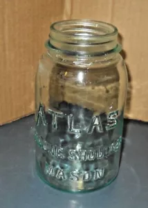 DE COLECCIÓN ATLAS HOMBRO FUERTE ALBAÑIL CUARTO AGUA AZUL VIDRIO ENLATADO TARRO SIN TAPA - Imagen 1 de 4