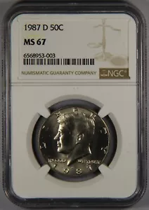 1987-D Kennedy halber Dollar NGC MS67 - Bild 1 von 3