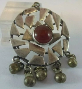 STERLING SILVER JEWELED ABSTRACT DESIGN DANGLING PENDANT HANDMADE IN ISRAEL - Bild 1 von 11