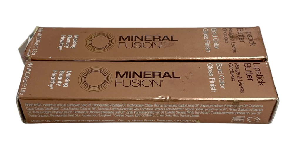 *Lápiz labial Mineral Fusion mantequilla acabado brillante de color audaz (0,06 oz/1,8 g) tú eliges Foto 1 de 1