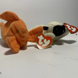 Lot of 2 TY Teanie Beanie Babies Chops The Lamb & Goldie the Goldfish - Picture 1 of 7