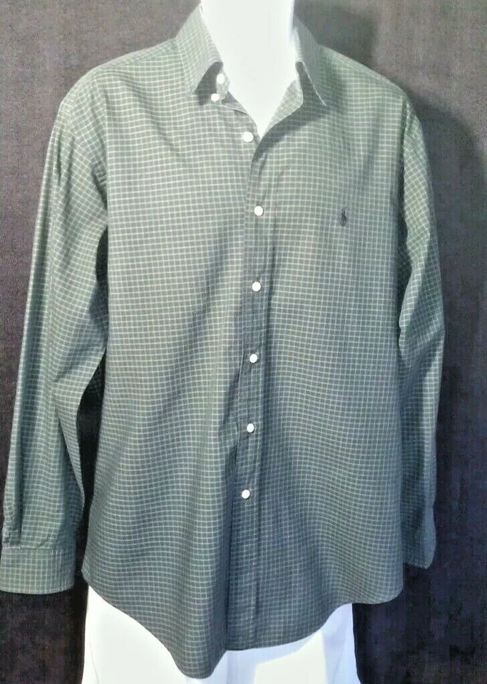 Camisa de vestir Ralph Lauren Yarmouth verde a cuadros de algodón TALLA 16 - 34/35 USADA EN EXCELENTE ESTADO Foto 1 de 4