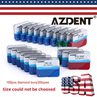 100Pcs AZDENT Dental Diamond Burs High Speed Handpiece Friction Grip 20 Types - Image 1 of 4