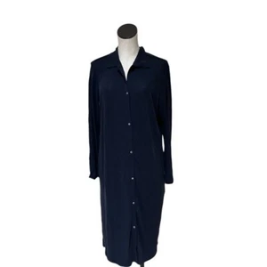NWT Linen-blend Midi Shirt Dress Navy Dark Blue Medium Relax Fit Lagenlook - Picture 1 of 7