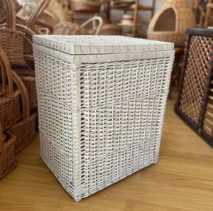 NEW White wicker organizer laundry basket holder woven storage basket with lid - Picture 1 of 3