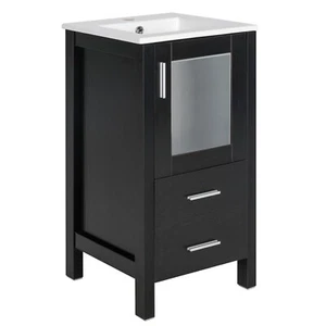 16" Bathroom Vanity Combo with Drop in Ceramic Sink Small Cabinet Set - Picture 1 of 12