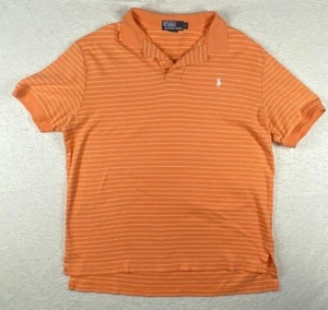 Camisa polo de colección Ralph Lauren para hombre L grande naranja blanca a rayas manga corta - Imagen 1 de 12