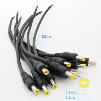 50pcs 25cm 18AWG Copper DC Power Cable Pigtail 5.5x2.5mm DC Male For CCTV Camera - Image 1 of 4